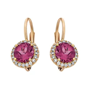 Pink Rhodolite Garnet and Diamond Halo Drop Earrings