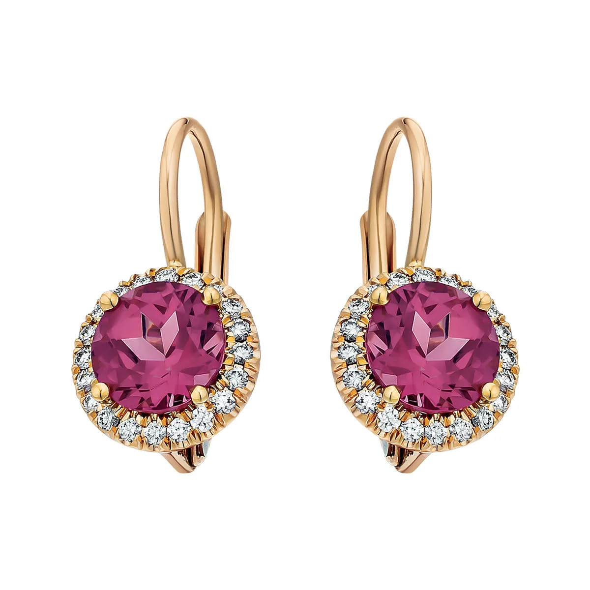Pink Rhodolite Garnet and Diamond Halo Drop Earrings