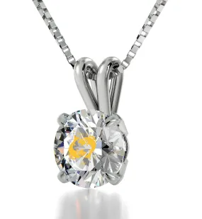 Pisces Sign, 14k White Gold Necklace, Swarovski