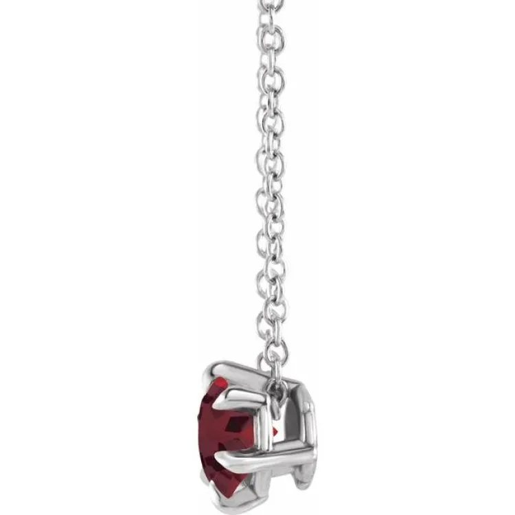 Platinum 4 mm Natural Mozambique Garnet Solitaire 16-18" Necklace
