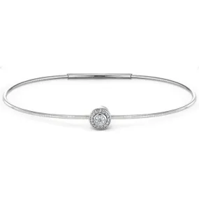 Platinum Finish Sterling Silver Round Simulated Diamond Birth Gem Bracelet with Simulated Diamonds