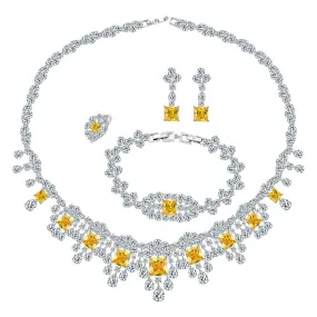 Popular dinner dress wedding bridal jewelry set light luxury necklace,earring,bracelets,ring 4 sets for women SZT0265