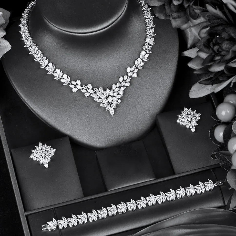 "Lausanne" - Silver Cubic Zirconia Bridal Three-Piece Jewelry Set
