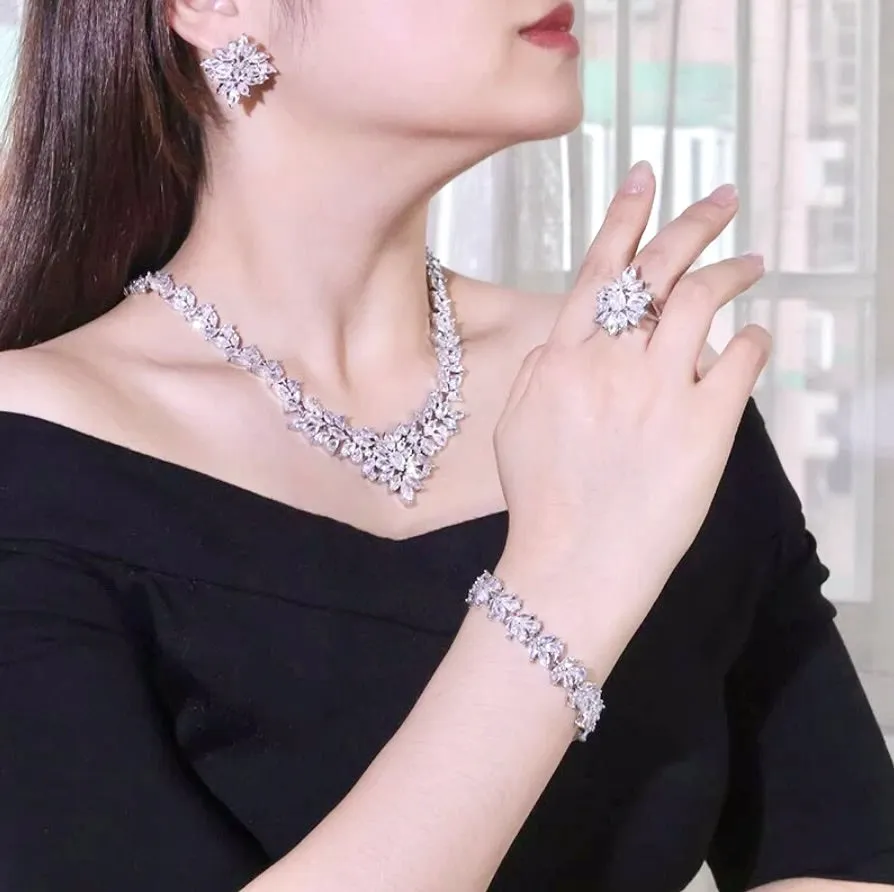 "Lausanne" - Silver Cubic Zirconia Bridal Three-Piece Jewelry Set