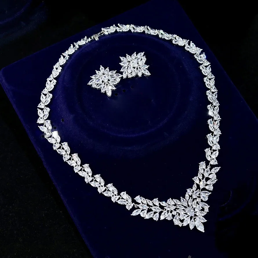 "Lausanne" - Silver Cubic Zirconia Bridal Three-Piece Jewelry Set