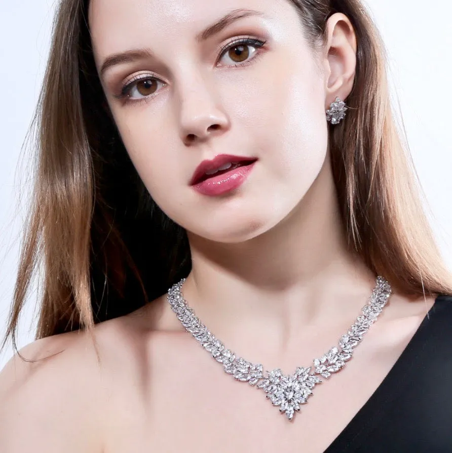 "Lausanne" - Silver Cubic Zirconia Bridal Three-Piece Jewelry Set