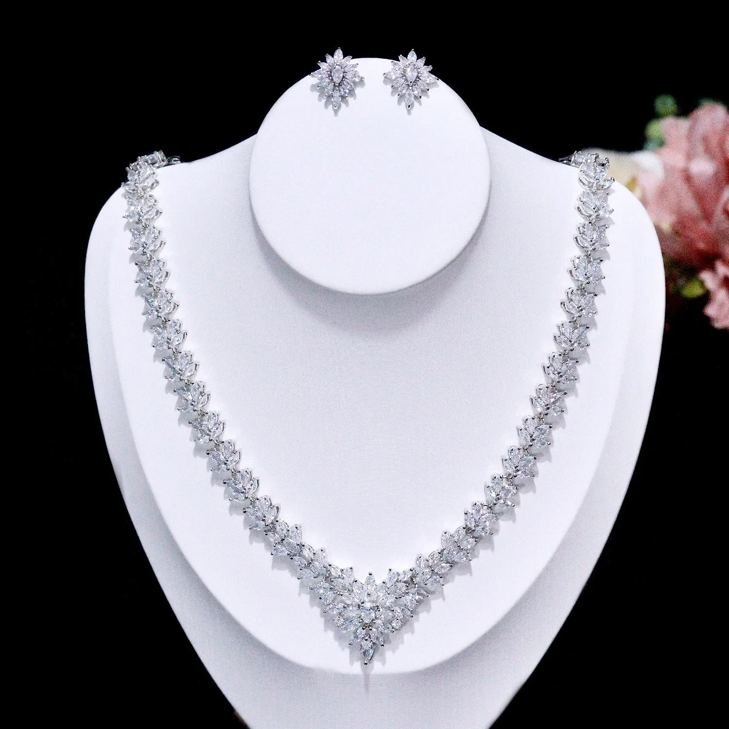 "Lausanne" - Silver Cubic Zirconia Bridal Three-Piece Jewelry Set
