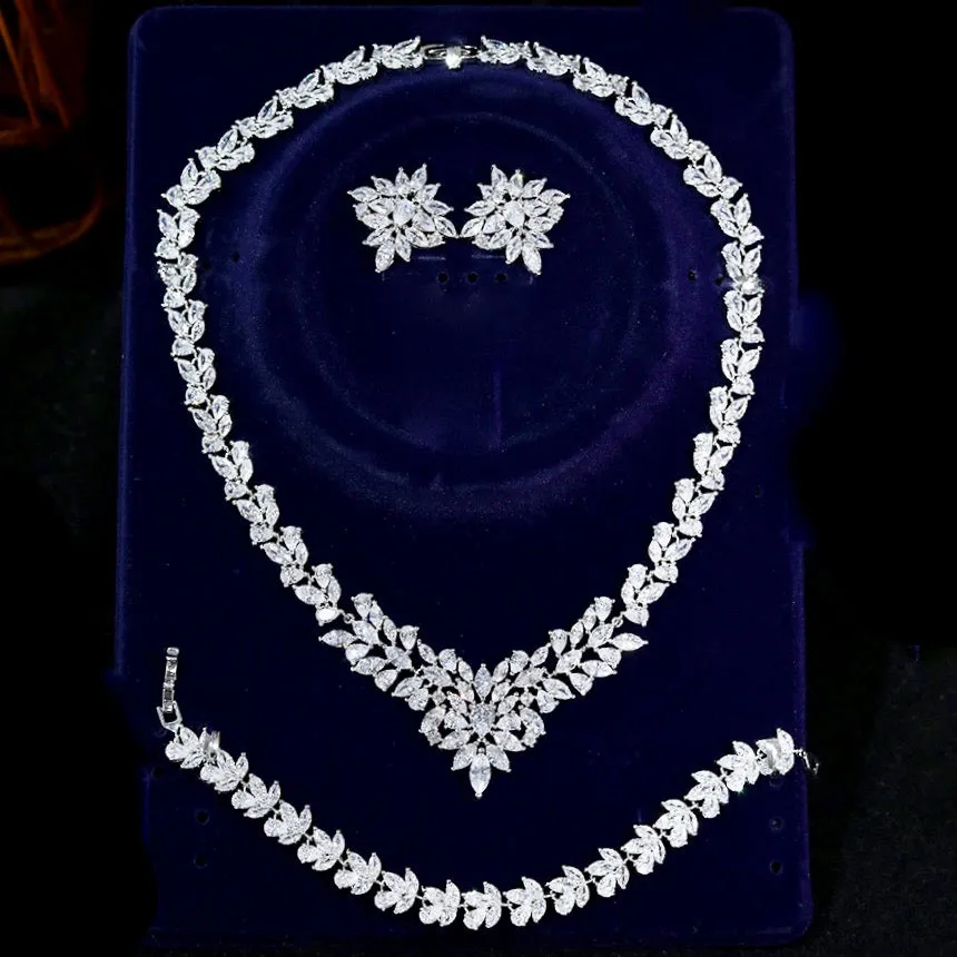 "Lausanne" - Silver Cubic Zirconia Bridal Three-Piece Jewelry Set