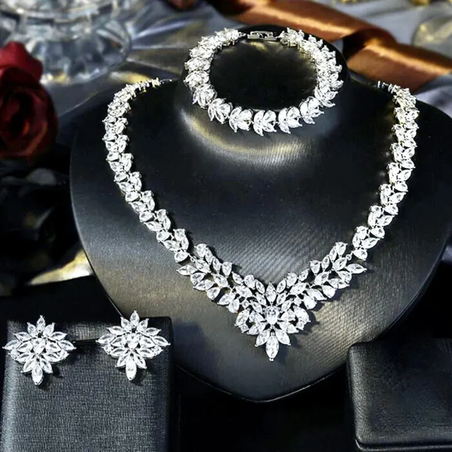 "Lausanne" - Silver Cubic Zirconia Bridal Three-Piece Jewelry Set