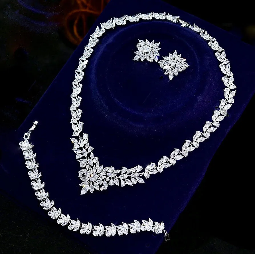 "Lausanne" - Silver Cubic Zirconia Bridal Three-Piece Jewelry Set