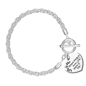 "Where there is love, there is life" Heart Charm Silver Rope Bracelets
