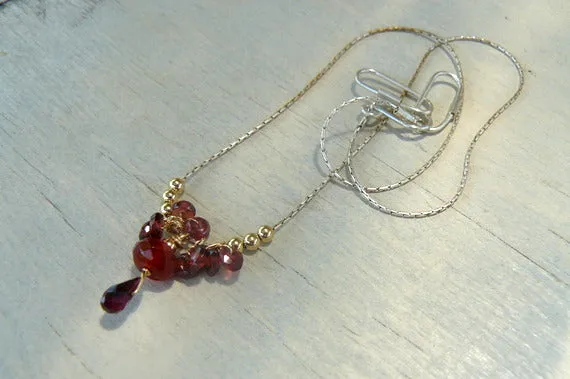 Red Garnet Silver Drop Necklace