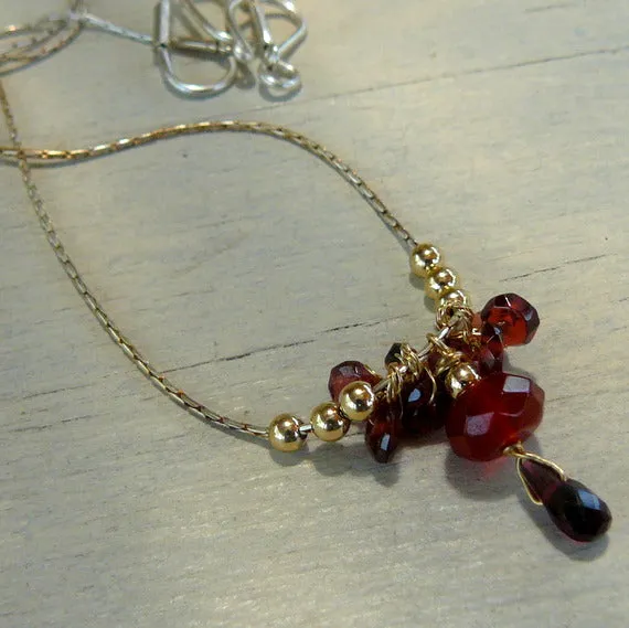 Red Garnet Silver Drop Necklace