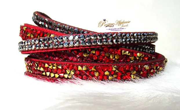 Red Mixed Silver Buckle Trendy Bracelet Double Wrap with Adjustable Button Christmas Gift