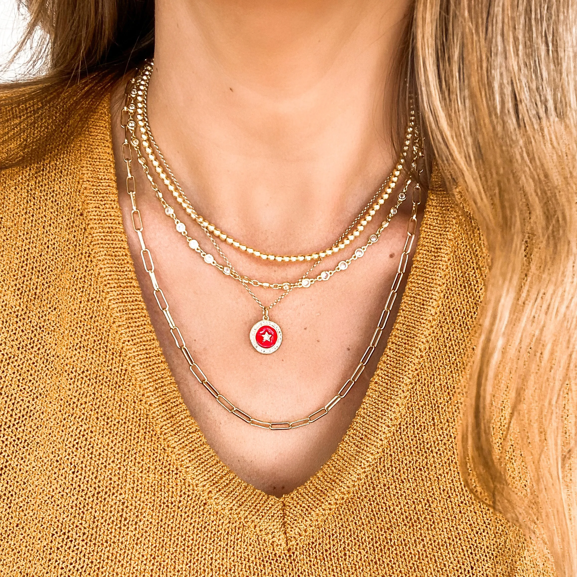 Red Star Pave Charm Necklace