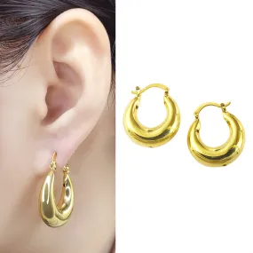 Retro Round Shape 24K Gold-Plated Copper Earrings Jewelry Gift Present for Woman