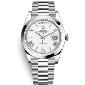 Rolex Day-Date 40 Platinum Presidential 228206 Smooth Bezel White Dial