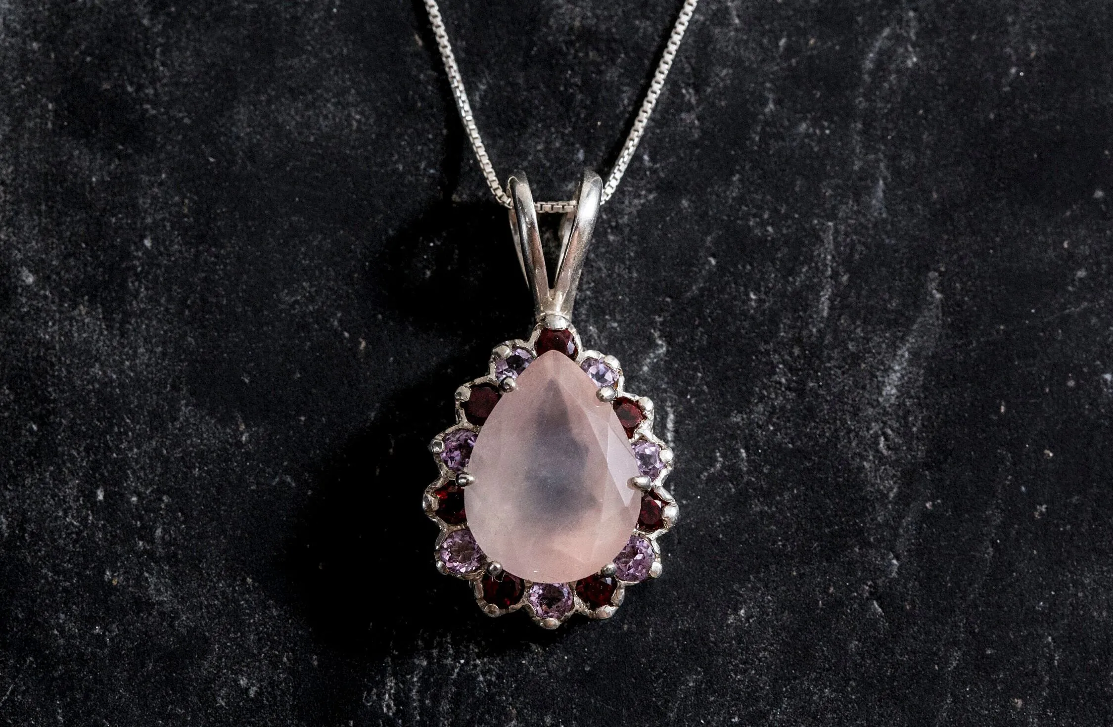 Rose Quartz Pendant - Real Amethyst Necklace - Flower Garnet Necklace