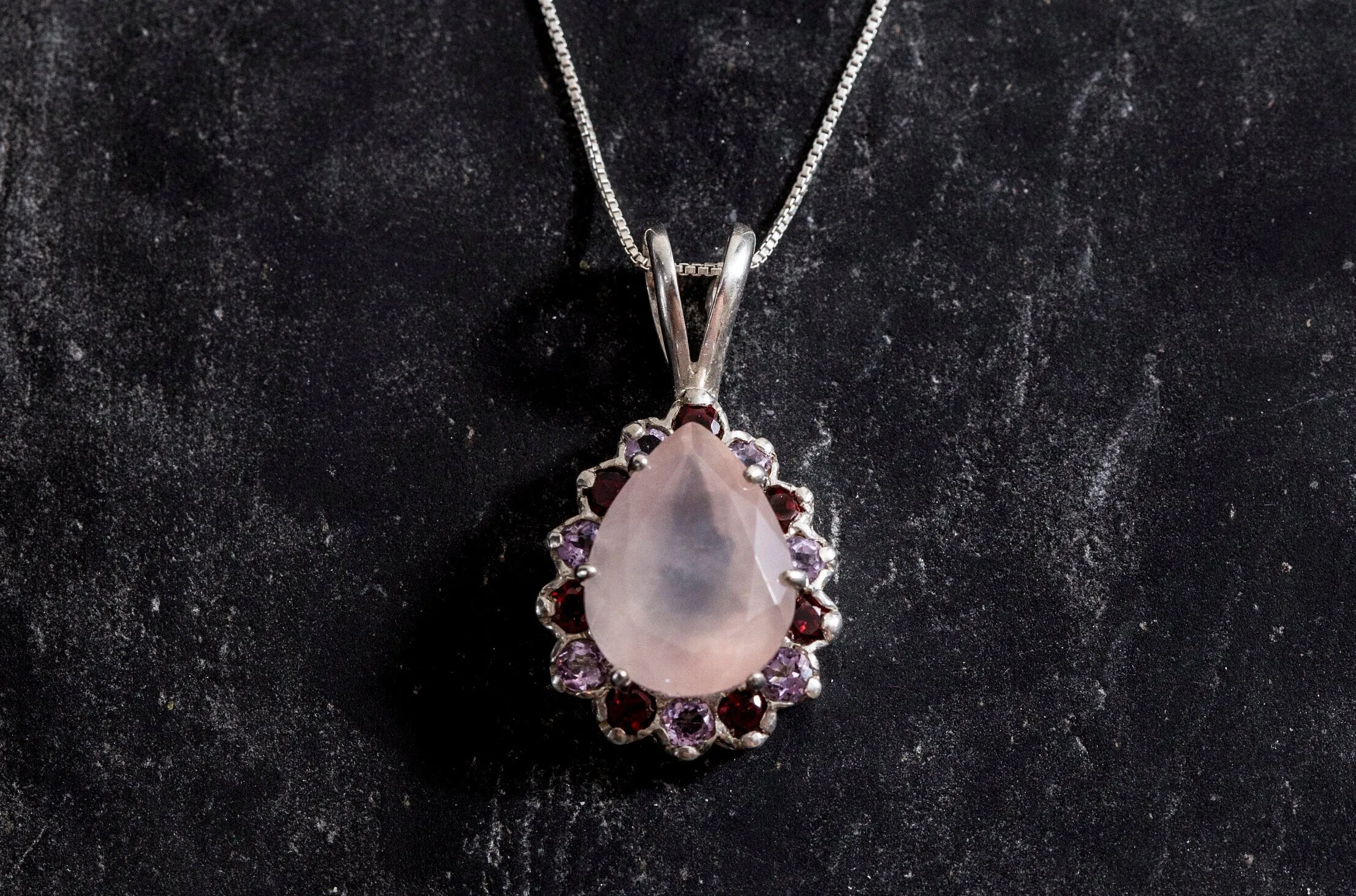Rose Quartz Pendant - Real Amethyst Necklace - Flower Garnet Necklace