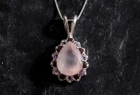 Rose Quartz Pendant - Real Amethyst Necklace - Flower Garnet Necklace