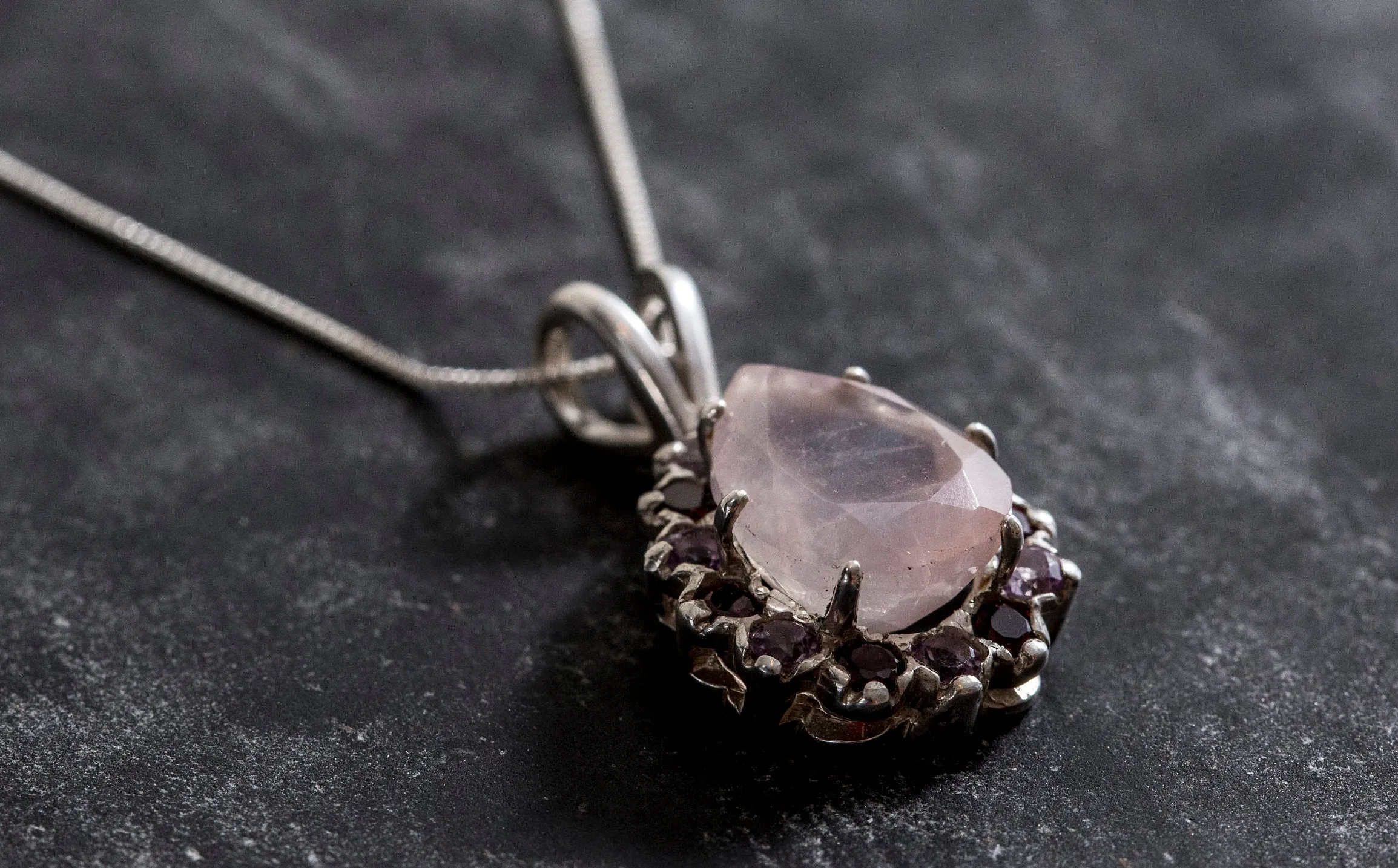 Rose Quartz Pendant - Real Amethyst Necklace - Flower Garnet Necklace