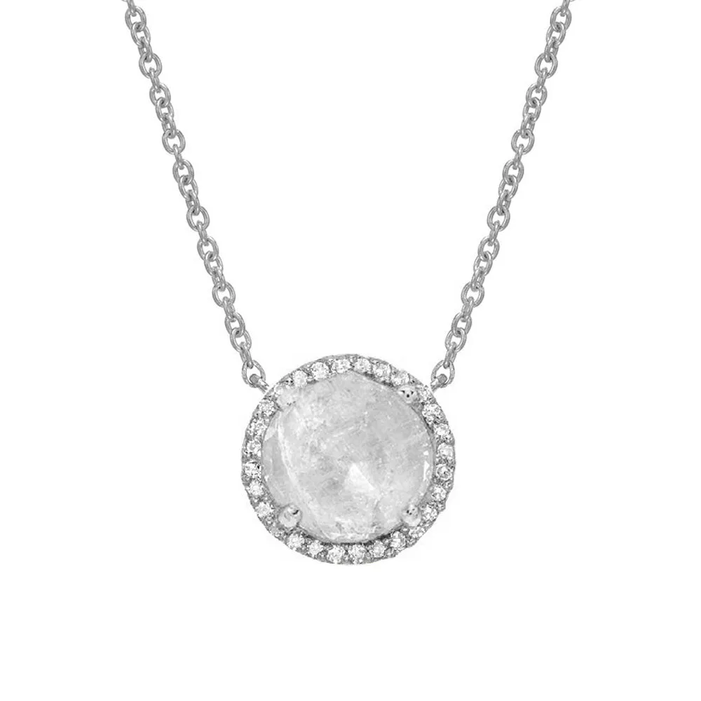 Rosie 7.0mm Rainbow Moonstone & Diamond Necklace