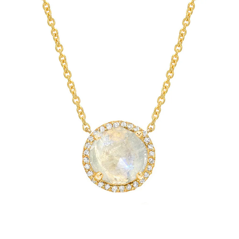 Rosie 7.0mm Rainbow Moonstone & Diamond Necklace