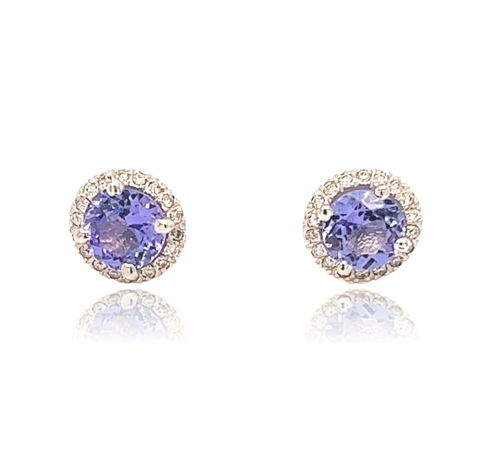Round Gemstone Diamond Halo Stud Earrings