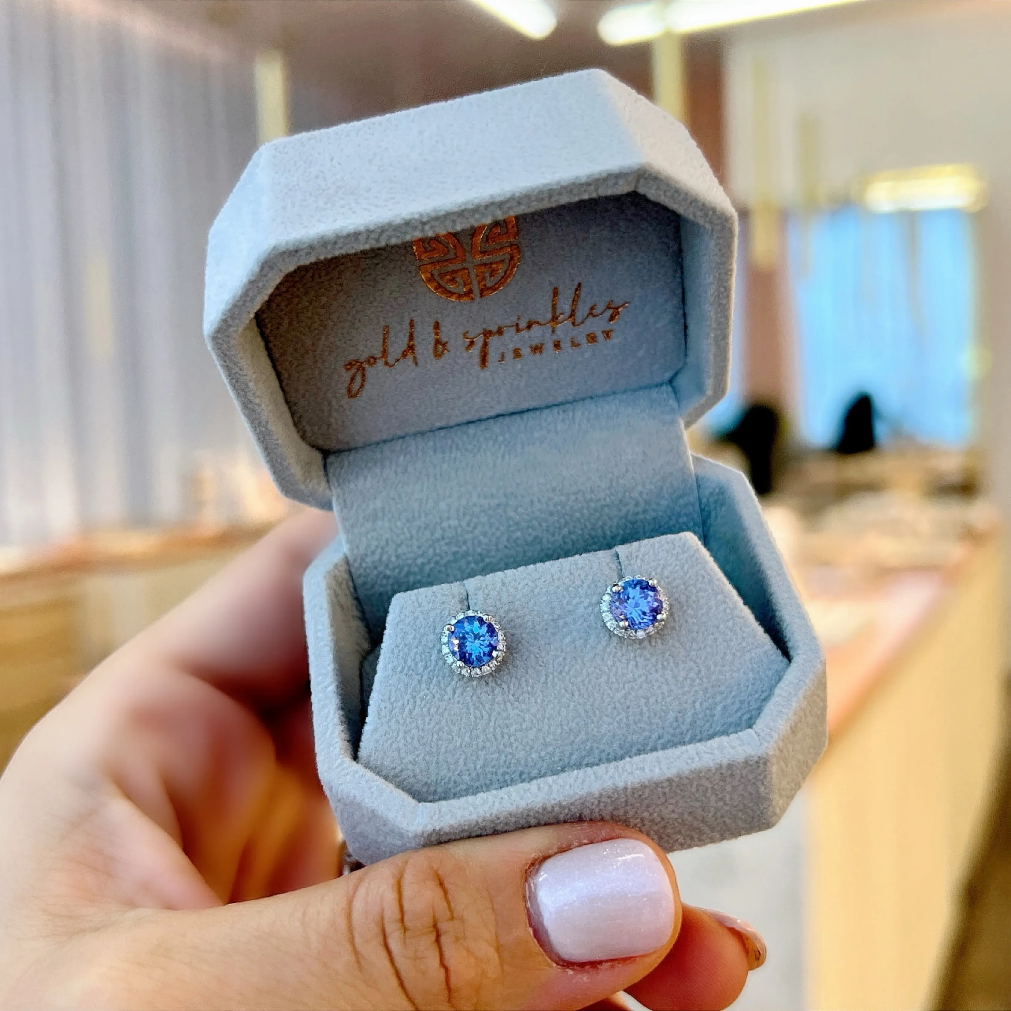 Round Gemstone Diamond Halo Stud Earrings