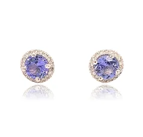Round Gemstone Diamond Halo Stud Earrings