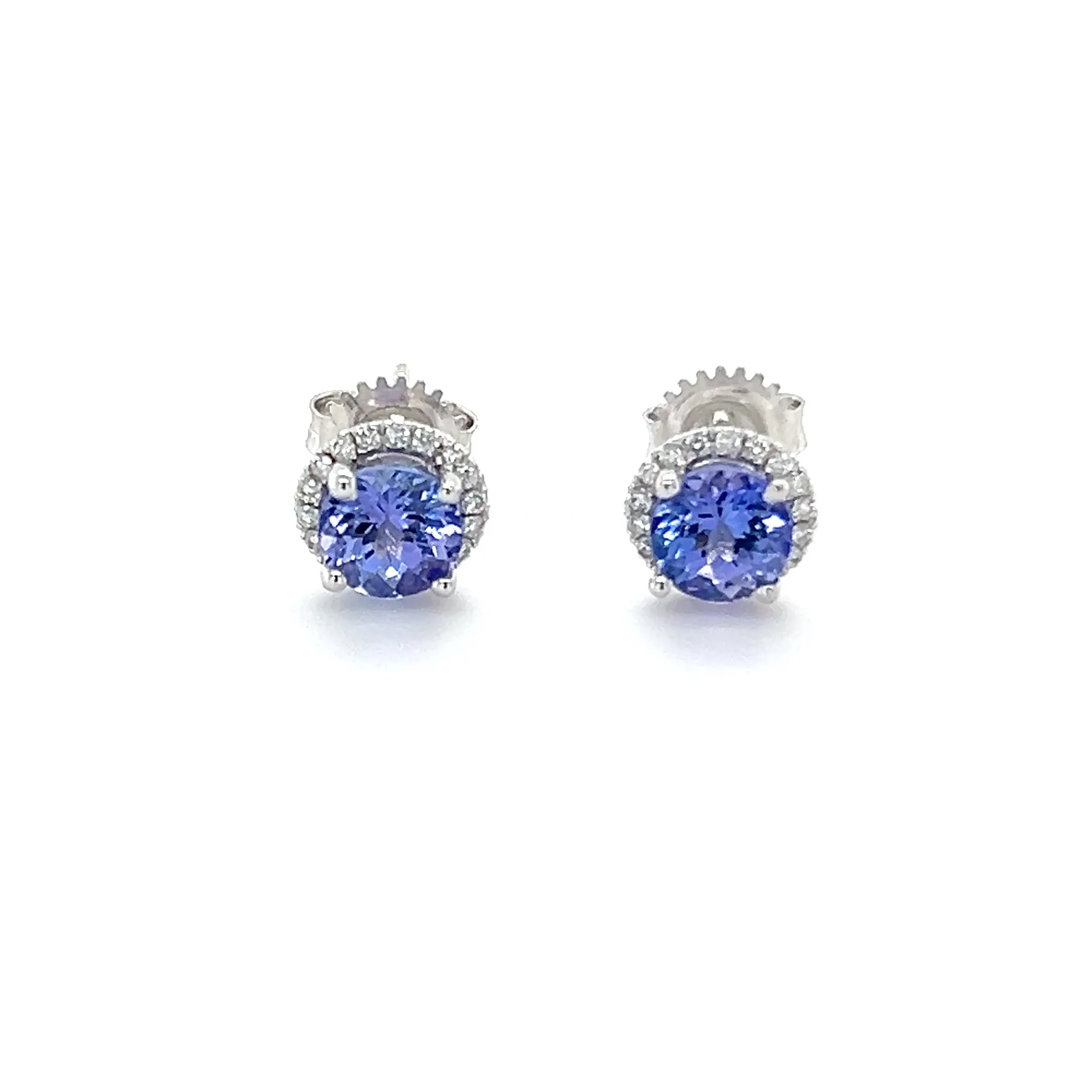 Round Gemstone Diamond Halo Stud Earrings