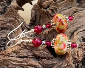 Ruby Agate Gemstone Lampwork Earrings