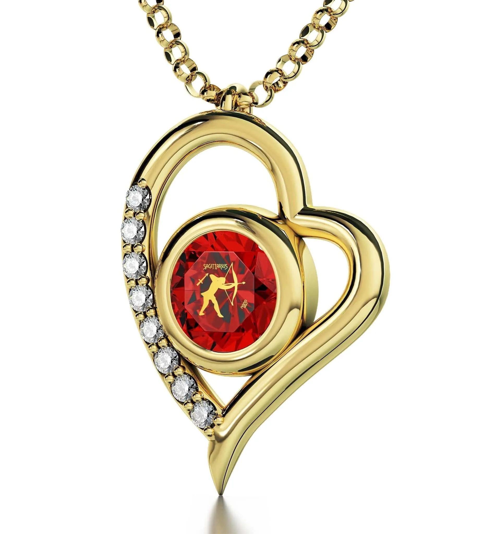 Sagittarius Sign, Sterling Silver Gold Plated (Vermeil) Necklace, Swarovski