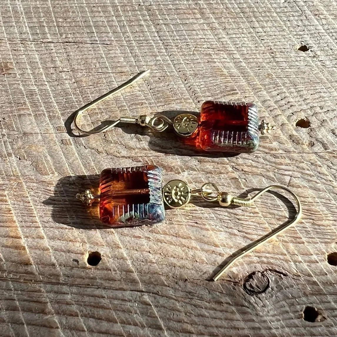 SariBlue®️Blood Orange Czech Glass Good Luck Earrings