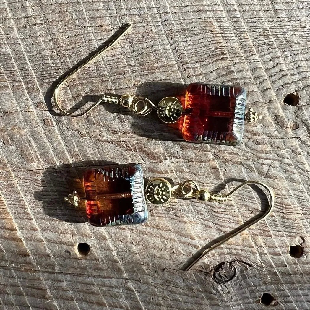 SariBlue®️Blood Orange Czech Glass Good Luck Earrings