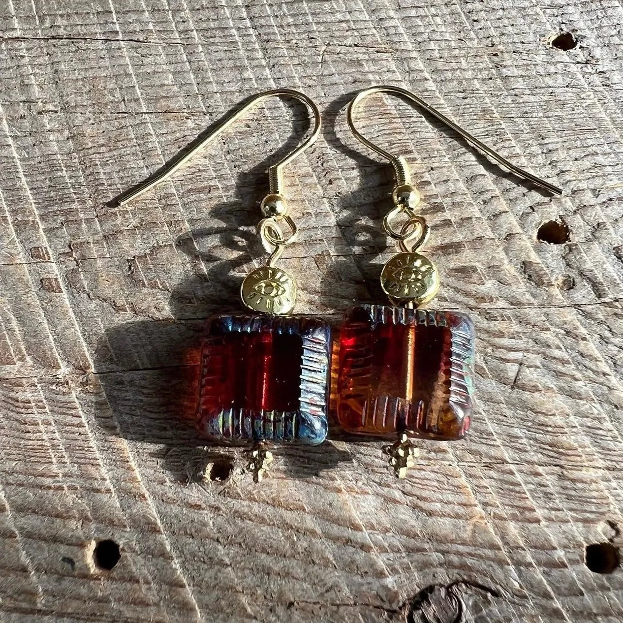 SariBlue®️Blood Orange Czech Glass Good Luck Earrings
