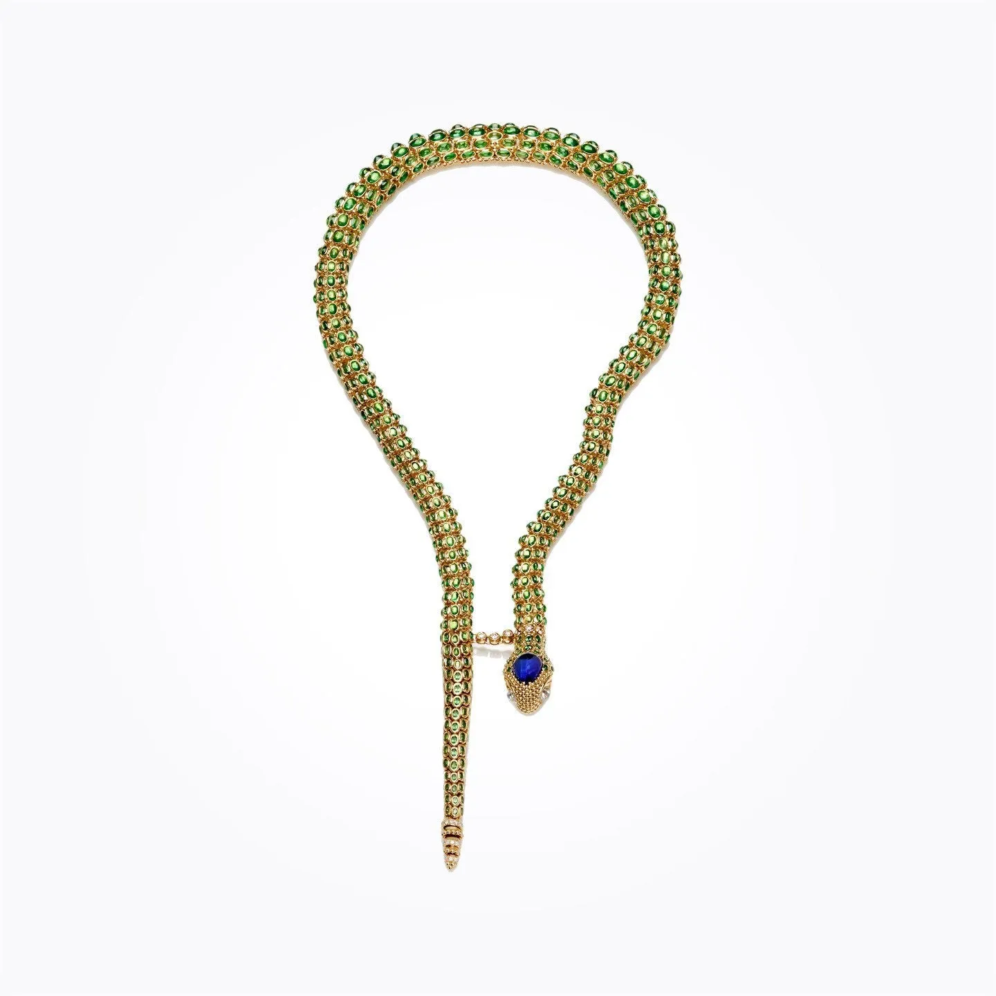 Secret Garden Serpent - 18K gold necklace with tsavorite, tanzanite, Royal Blue Moonstone & diamond