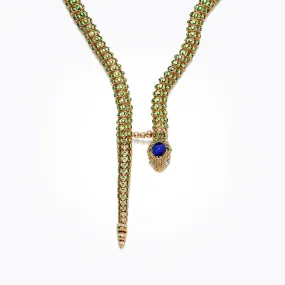 Secret Garden Serpent - 18K gold necklace with tsavorite, tanzanite, Royal Blue Moonstone & diamond