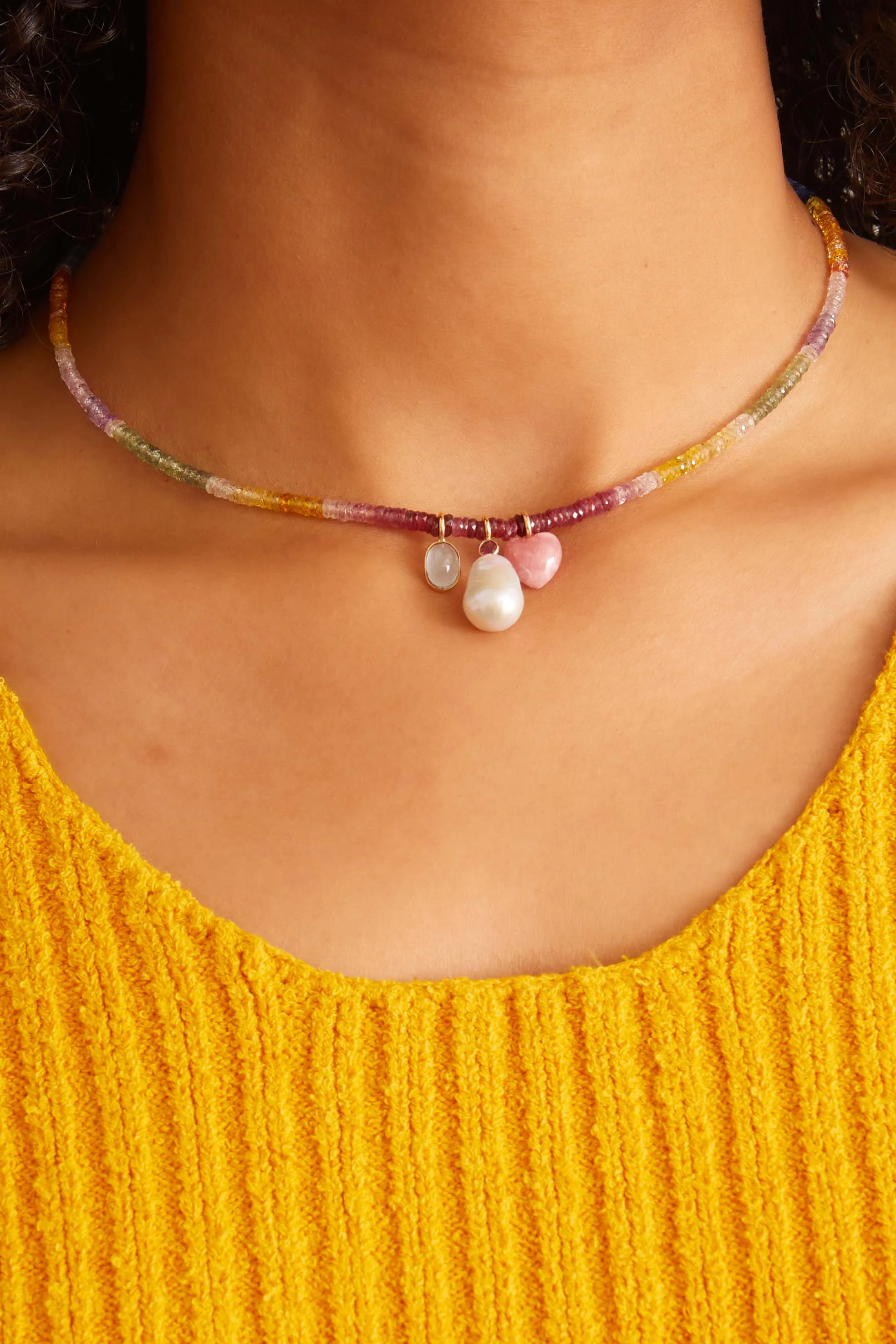 Shaded Sapphire 14K Charm Necklace in Sapphire
