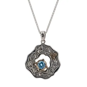 Silver and 10k Gold Rocks 'n Rivers Pendant- Swiss Blue Topaz