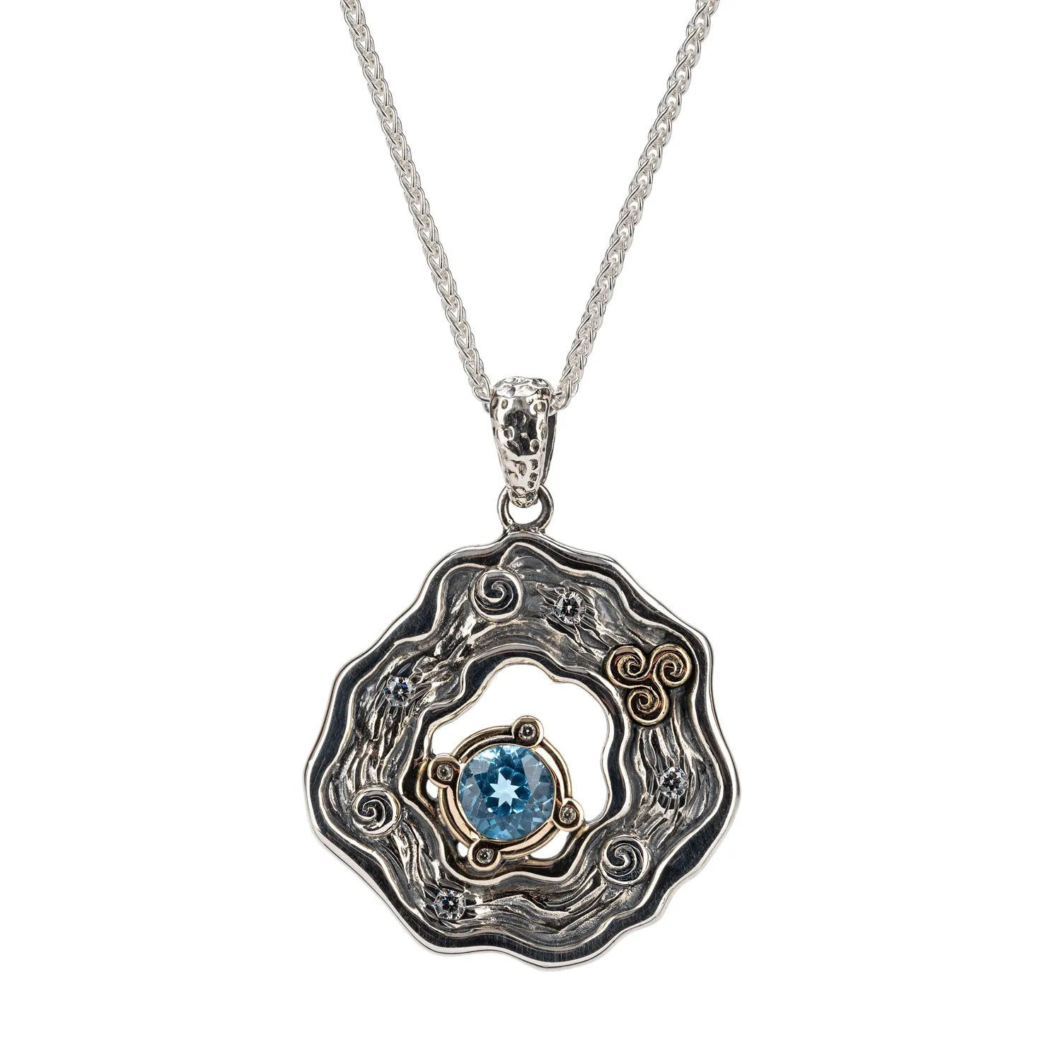 Silver and 10k Gold Rocks 'n Rivers Pendant- Swiss Blue Topaz
