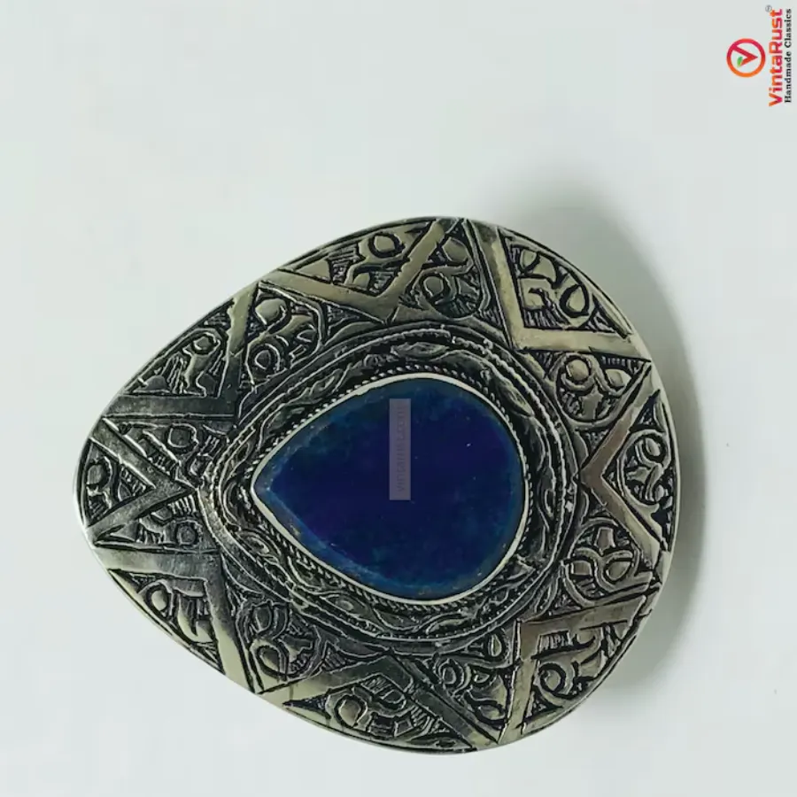 Silver Boho Adjustable Ring with Blue Gemstone