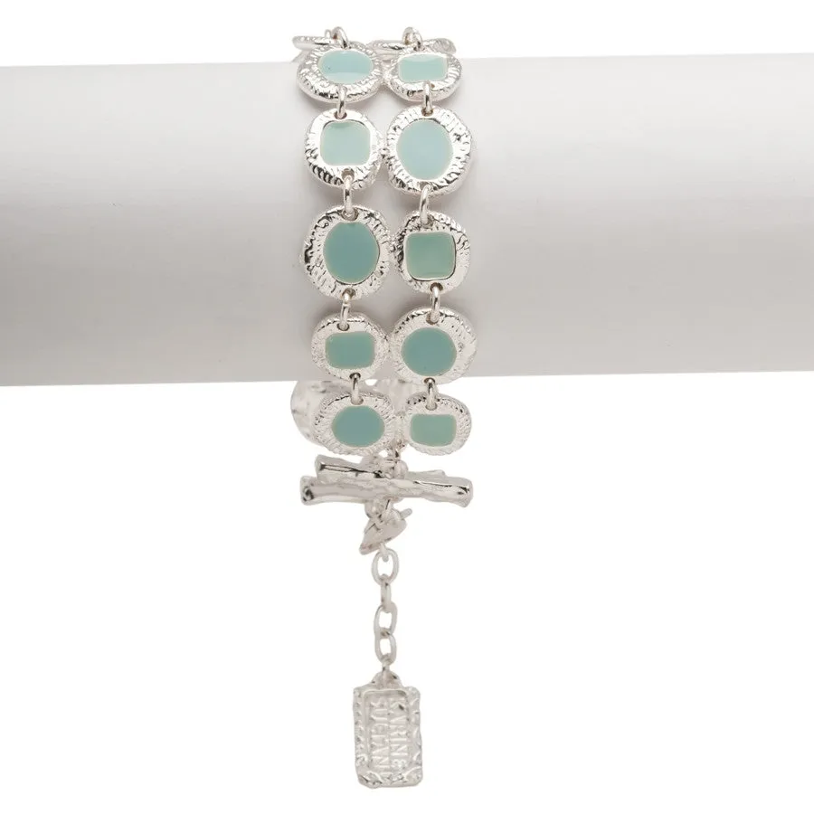 Silver Bracelet with Round Blue Enamel Accents