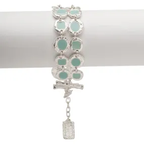 Silver Bracelet with Round Blue Enamel Accents
