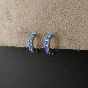 Silver Opal Hoop Earrings - Blue