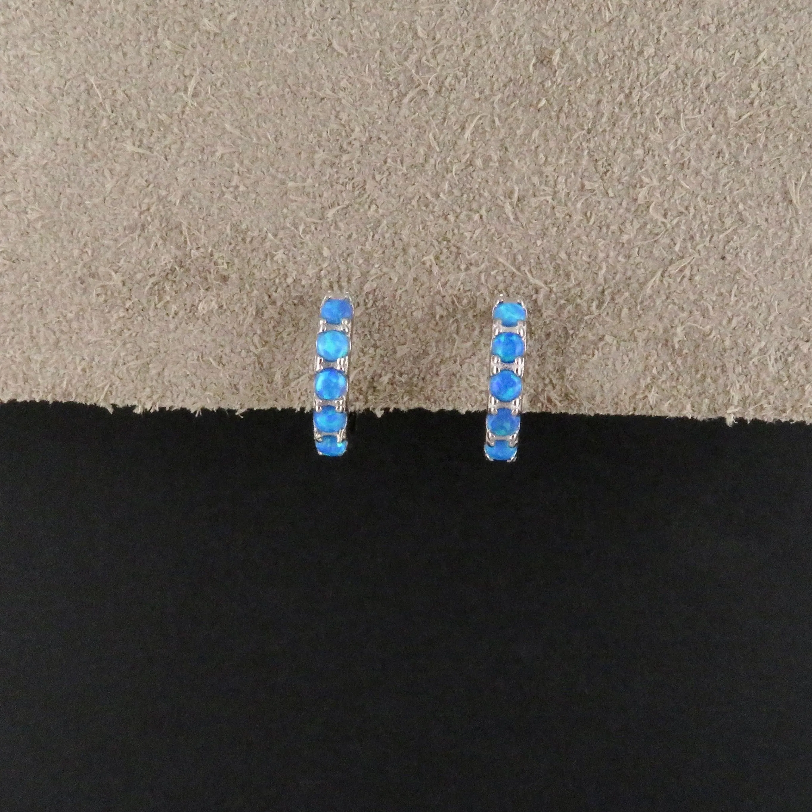 Silver Opal Hoop Earrings - Blue