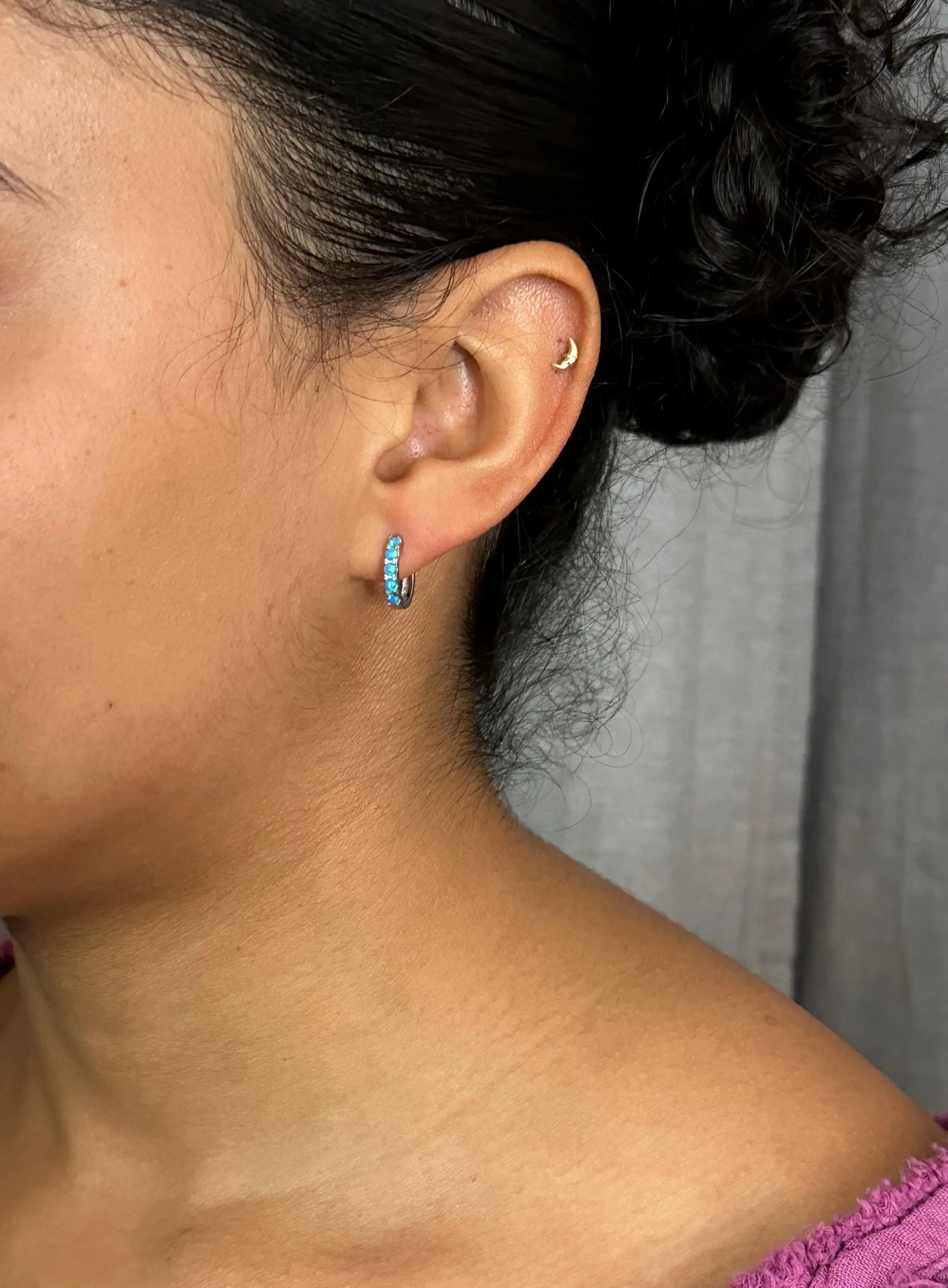 Silver Opal Hoop Earrings - Blue