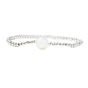 Silver Plated Beaded Stretch Bracelet with Fresh Water Pearl