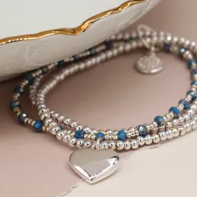 Silver Plated Triple Blue Beaded Bracelet