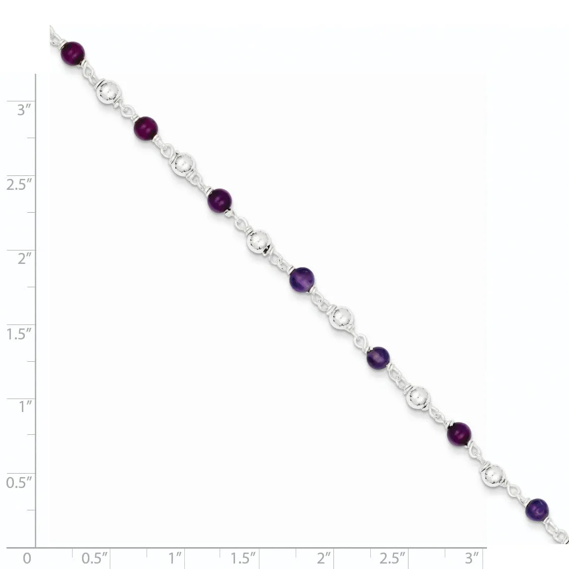 Silver Polished Finish Amethyst Beaded Bracelet